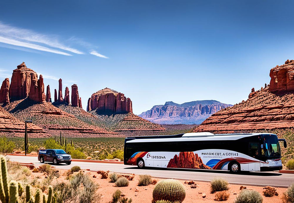 Group traveling on a Phoenix charter bus