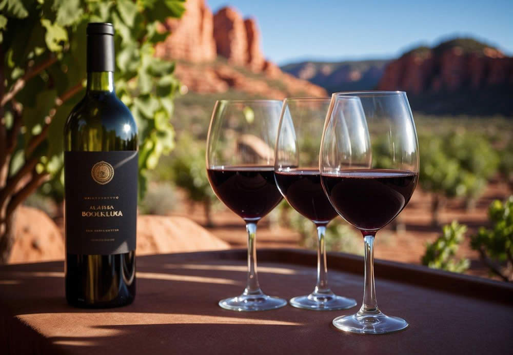A luxurious wine tour through the scenic Sedona landscape, with vineyards and wineries nestled among the red rock formations